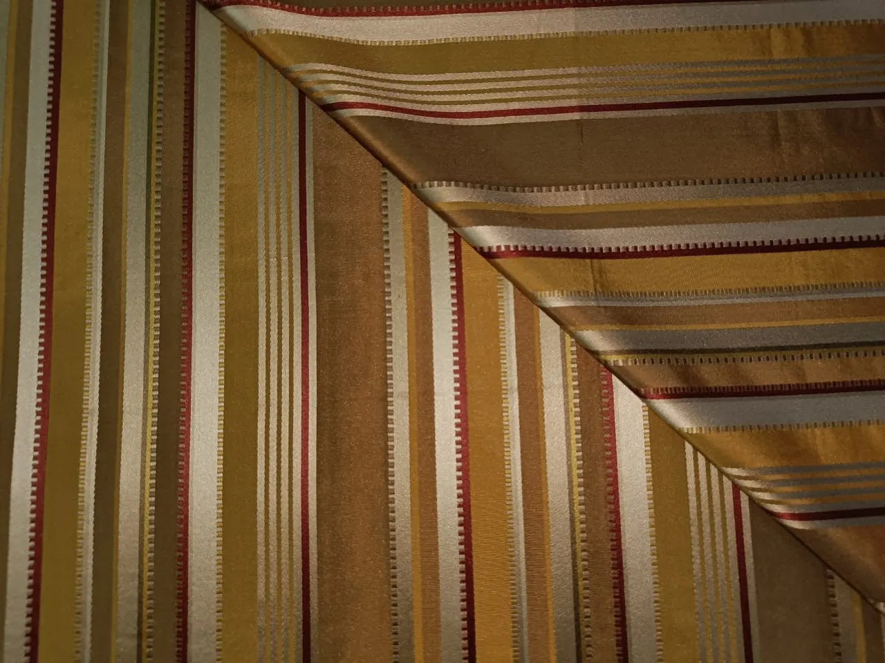100% SILK TAFFETA Fabric Gold &amp; Wine color with Satin STRIPES 54"wide TafS73[1]