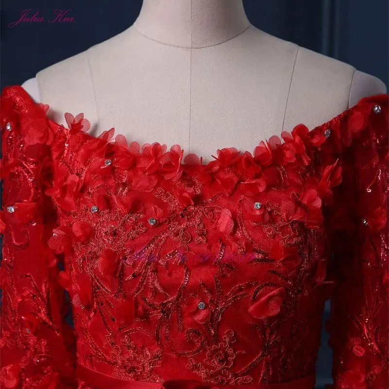 3D Flowers Floor Length Formal Dresses A Line Evening Formal Ball Gown Dress