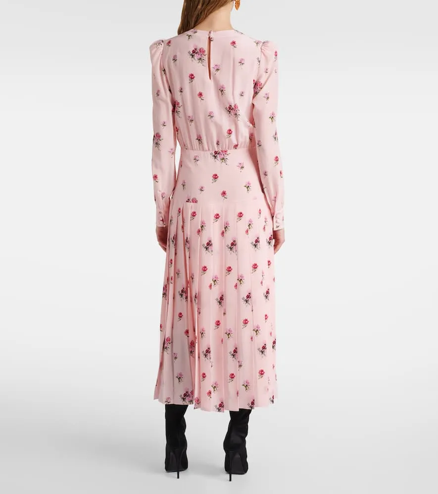 Alessandra Rich Floral pleated silk midi dress
