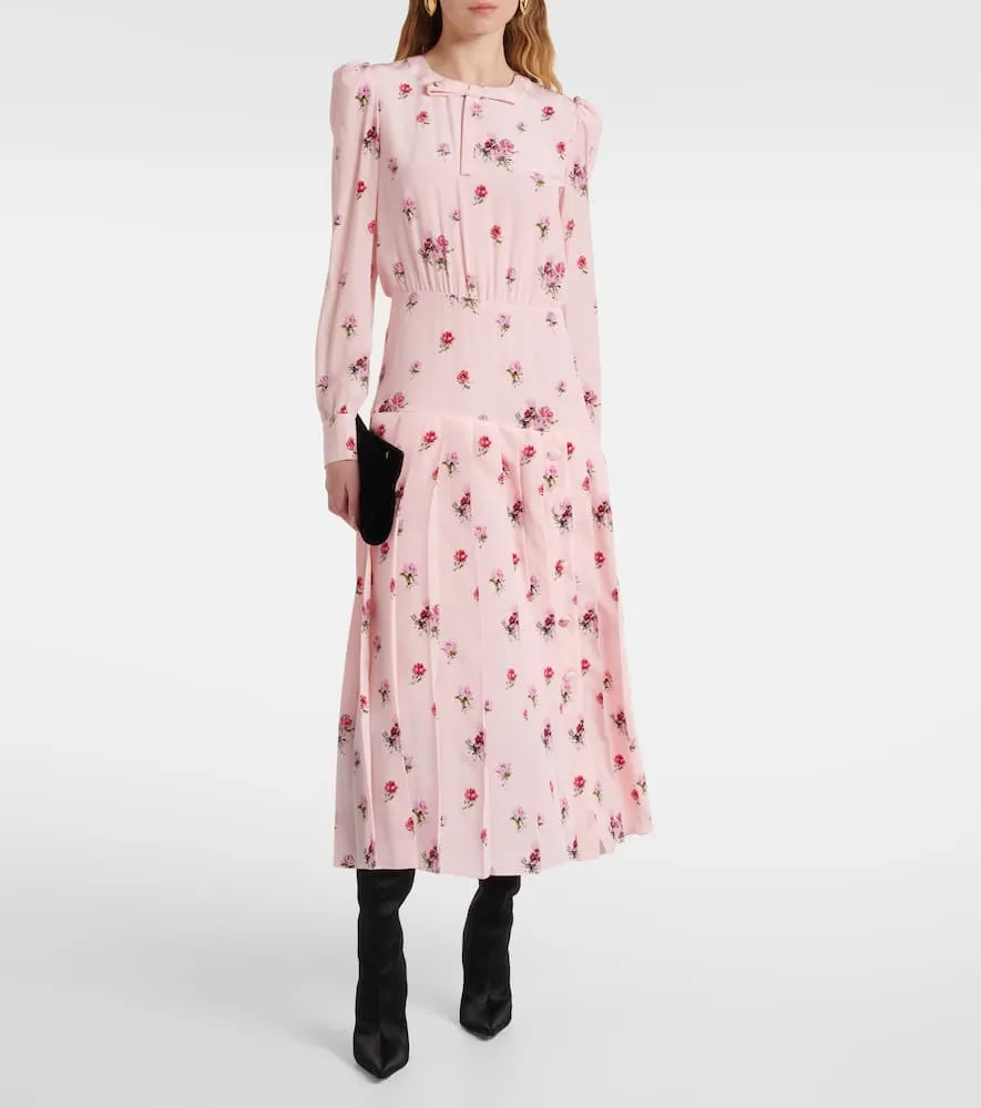 Alessandra Rich Floral pleated silk midi dress