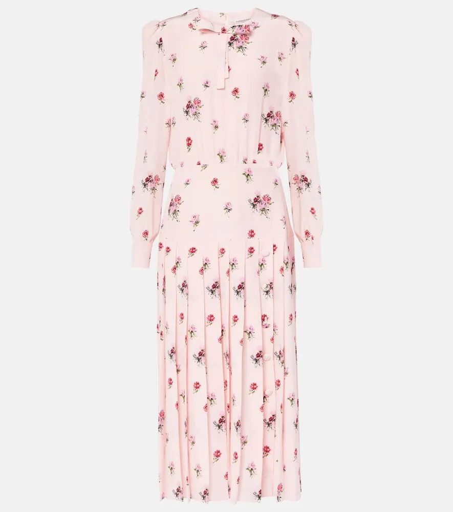 Alessandra Rich Floral pleated silk midi dress