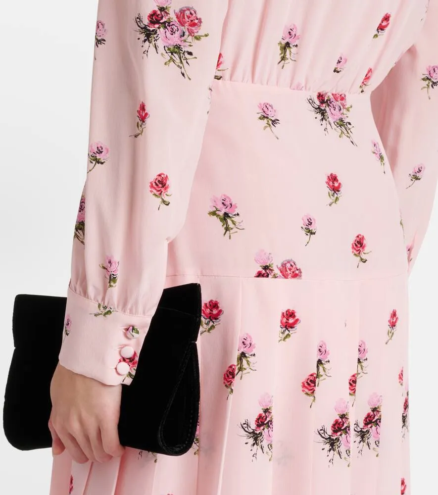 Alessandra Rich Floral pleated silk midi dress
