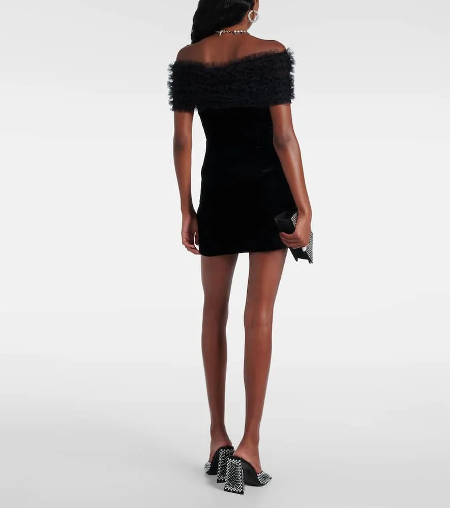 Alessandra Rich Off-shoulder velvet and tulle minidress