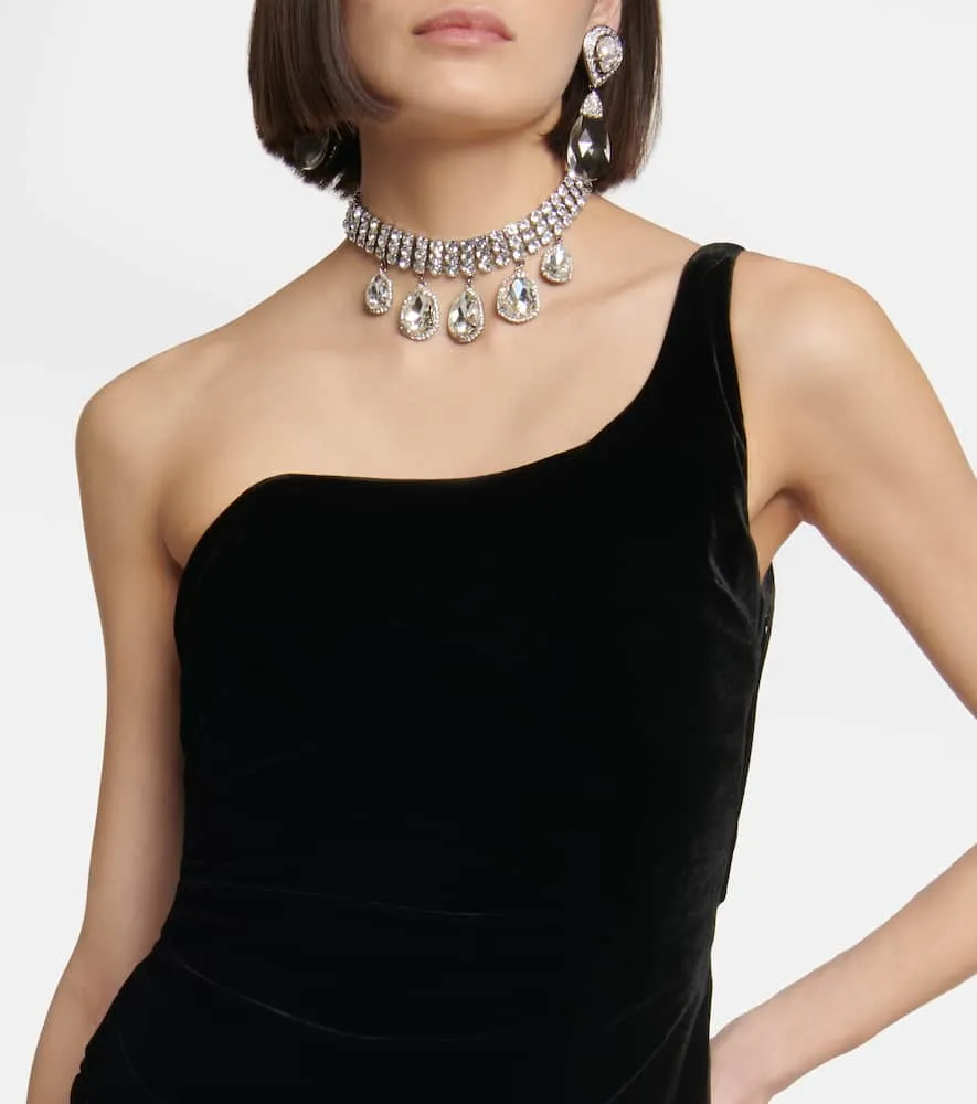 Alessandra Rich One-shoulder velvet maxi dress