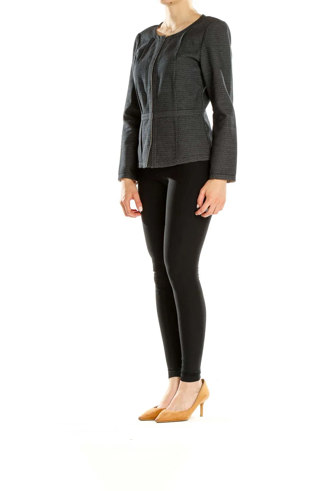 Black Textured Zip-Up Jacket
