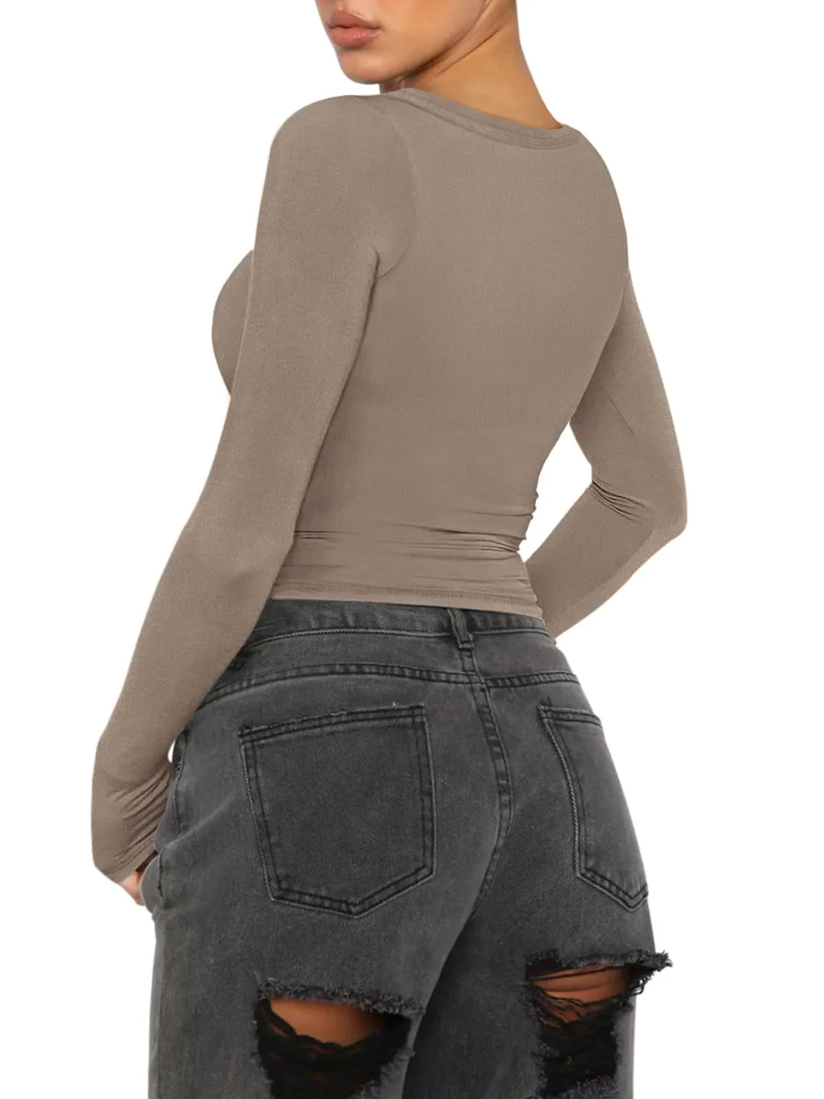 Button Down V Neck Long Sleeve Top