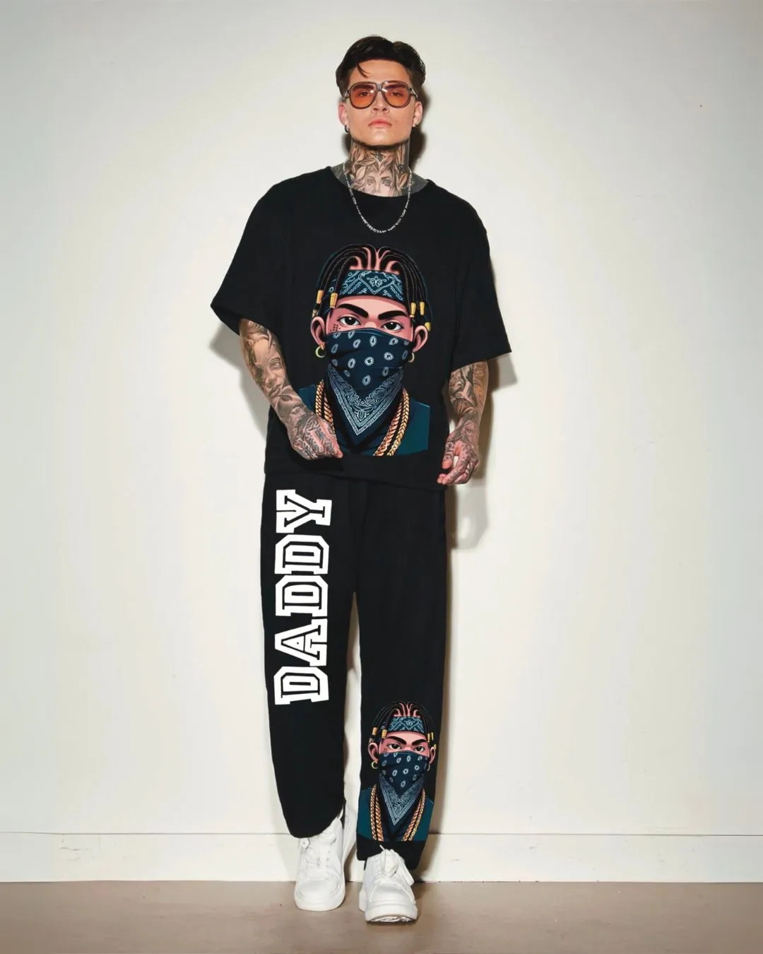 Daddy Mask Black Oversized Men's Co Ord Set