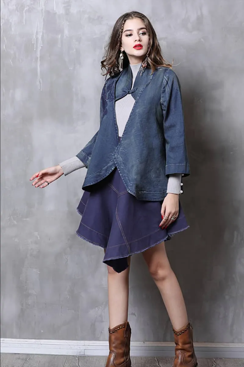 Denim jacket 3/4 sleeves outerwear women