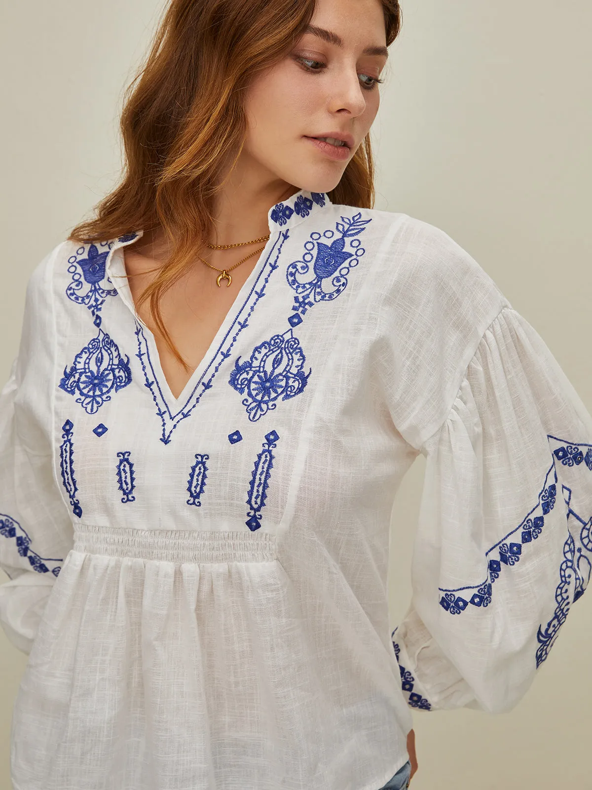 Embroidered V-Neck Shirt