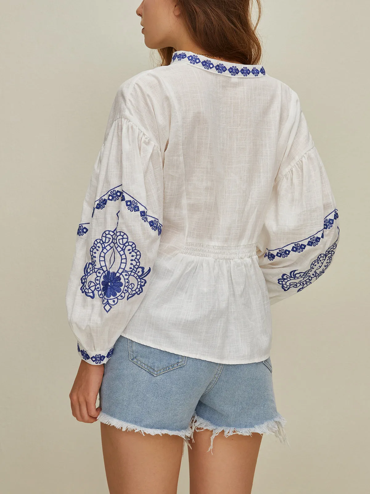 Embroidered V-Neck Shirt