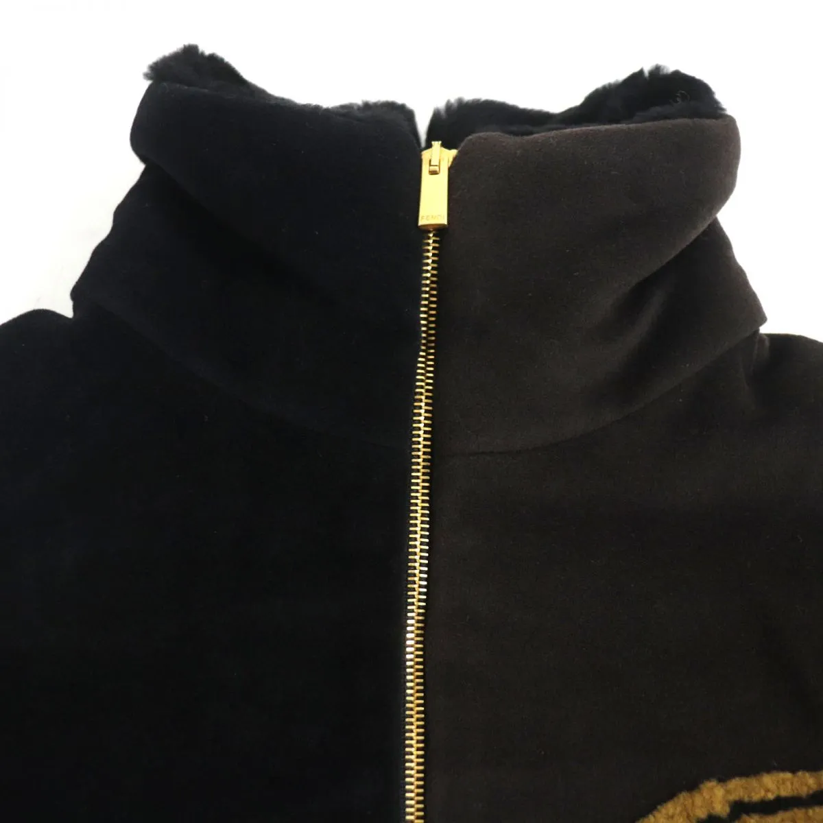Fendi Bicolor Logo Patch Mouton Jacket