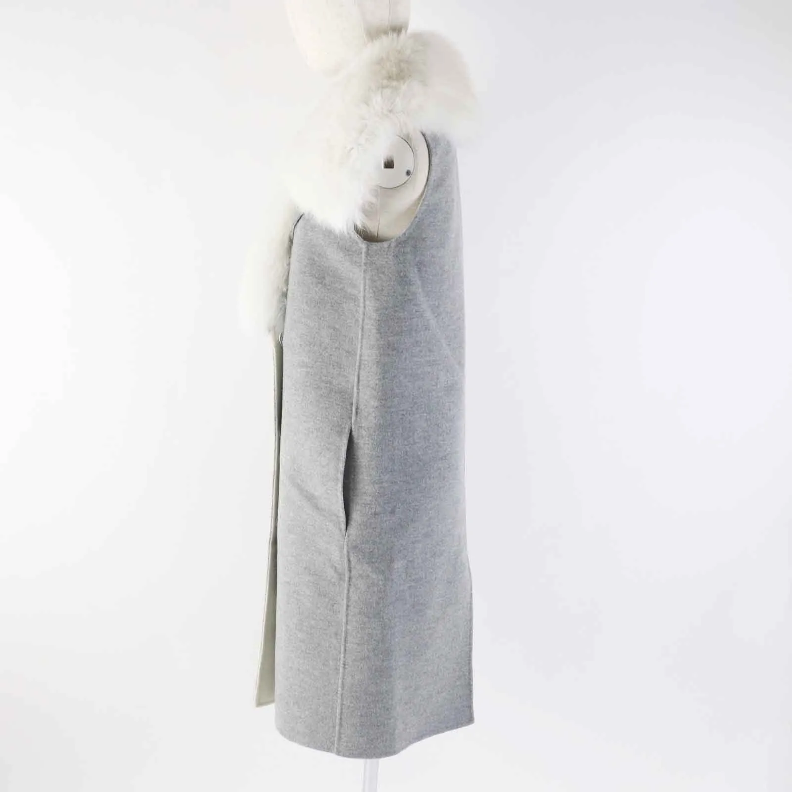 Fendi Cashmere Fox Sleeveless Coat Gray 36