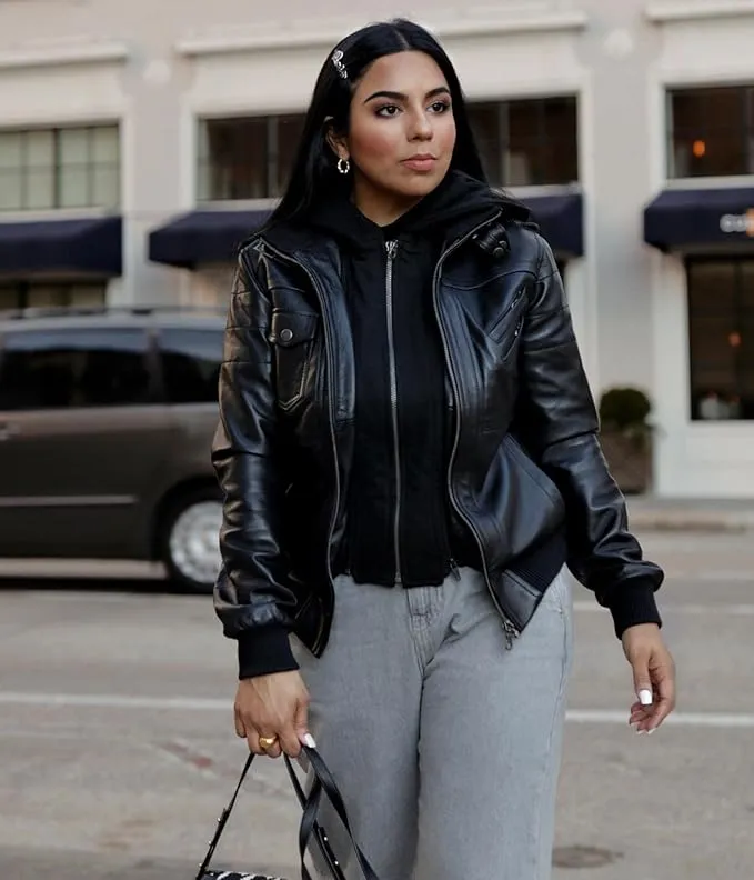 Hooded Leather Jacket Women - Leather Jacket Women