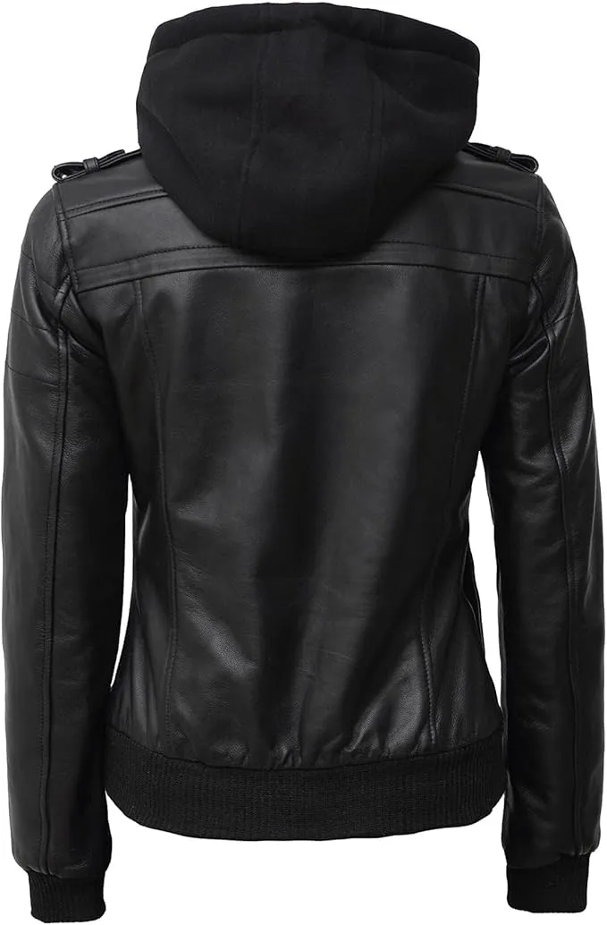 Hooded Leather Jacket Women - Leather Jacket Women