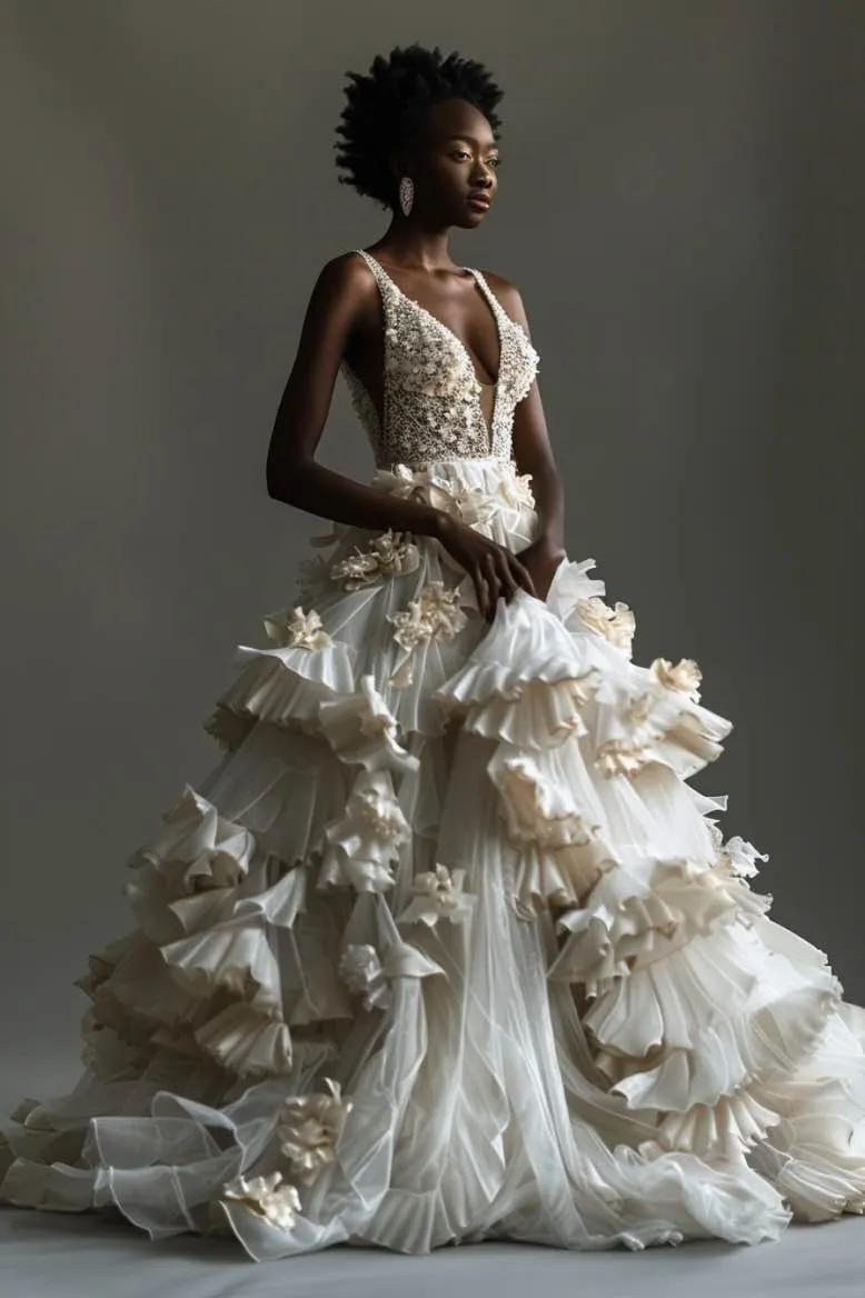 Maria  Gorgeous    V Neck White Ball Gown Wedding Dress