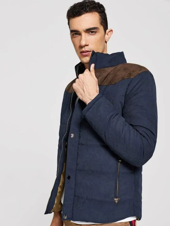 Men Contrast Suede Color Block Outerwear