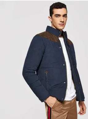 Men Contrast Suede Color Block Outerwear