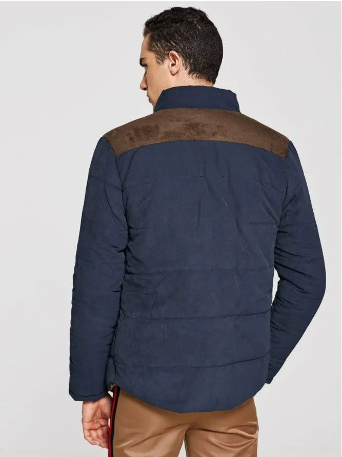 Men Contrast Suede Color Block Outerwear