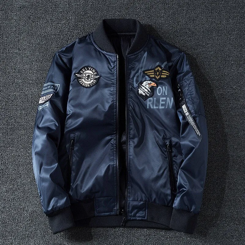 Men Embroidery Parkas Casual Bomber Jacket
