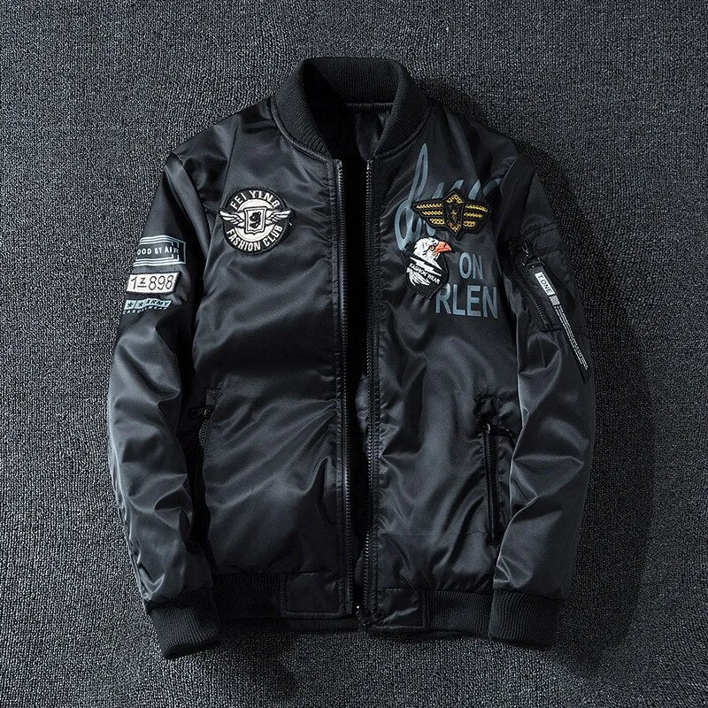 Men Embroidery Parkas Casual Bomber Jacket