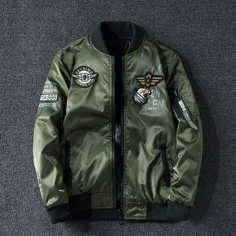 Men Embroidery Parkas Casual Bomber Jacket