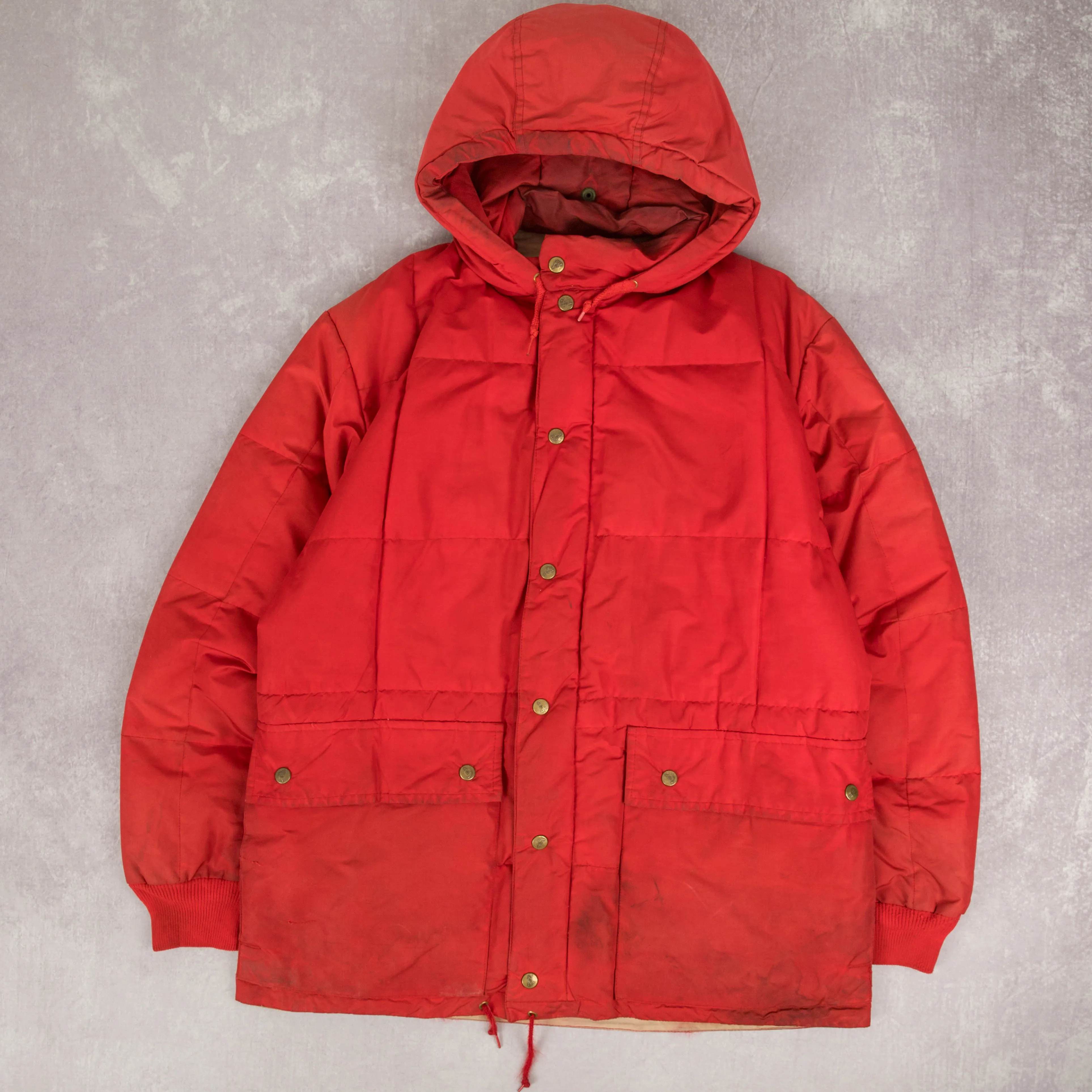 MEN'S VINTAGE 1990S EDDIE BAUER GOOSE DOWN QUILTED HOODED JACKET - LARGE