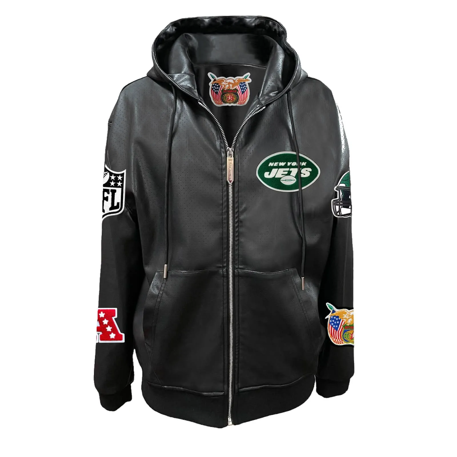 NEW YORK JETS LIGHTWEIGHT VEGAN ZIP-UP HOODED JACKET
