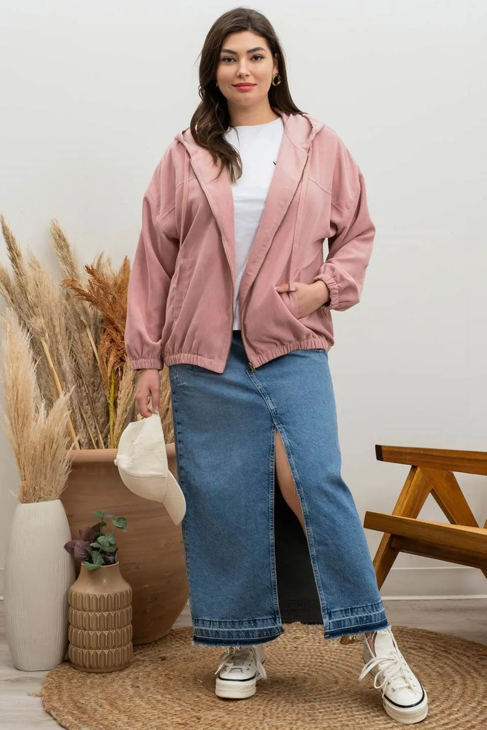PLUS CORDUROY ZIP UP JACKET