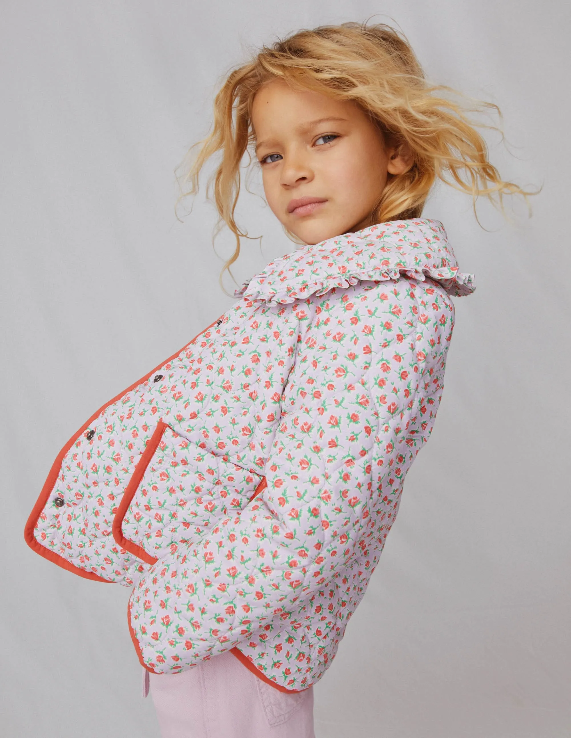 Quilted Collar Jacket-Lilac Pink Vintage Floral