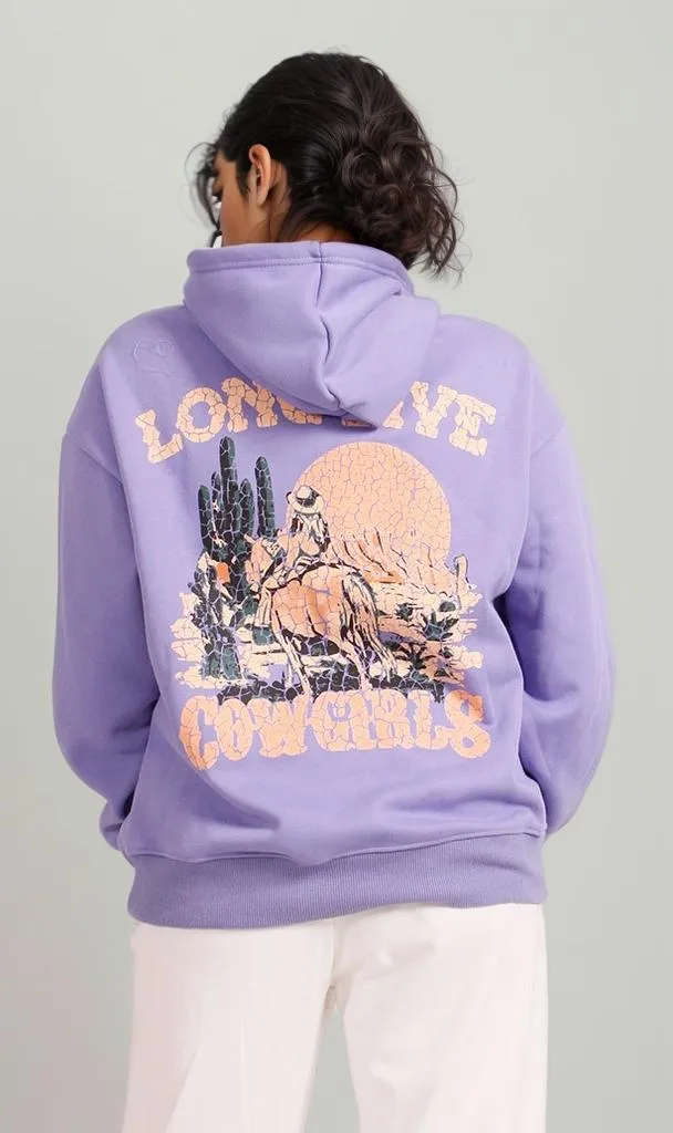 R206858 -Melton Hoodie - Purple with Graphic Print