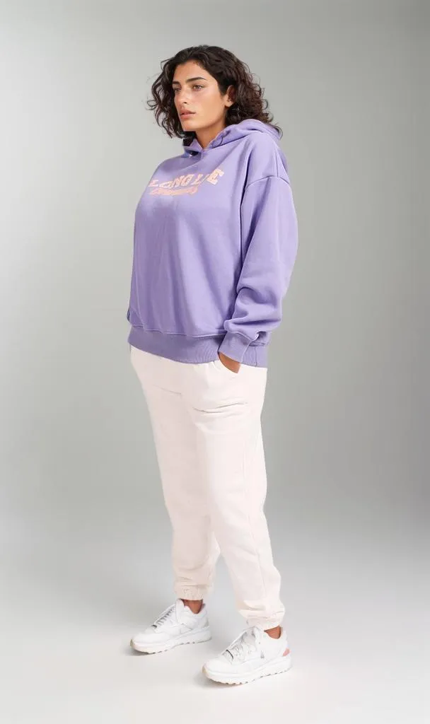 R206858 -Melton Hoodie - Purple with Graphic Print