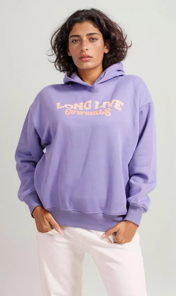 R206858 -Melton Hoodie - Purple with Graphic Print