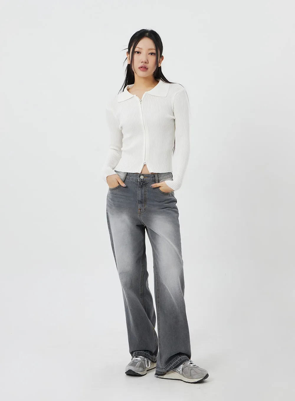 Ribbed Knit Zip-Up CF324