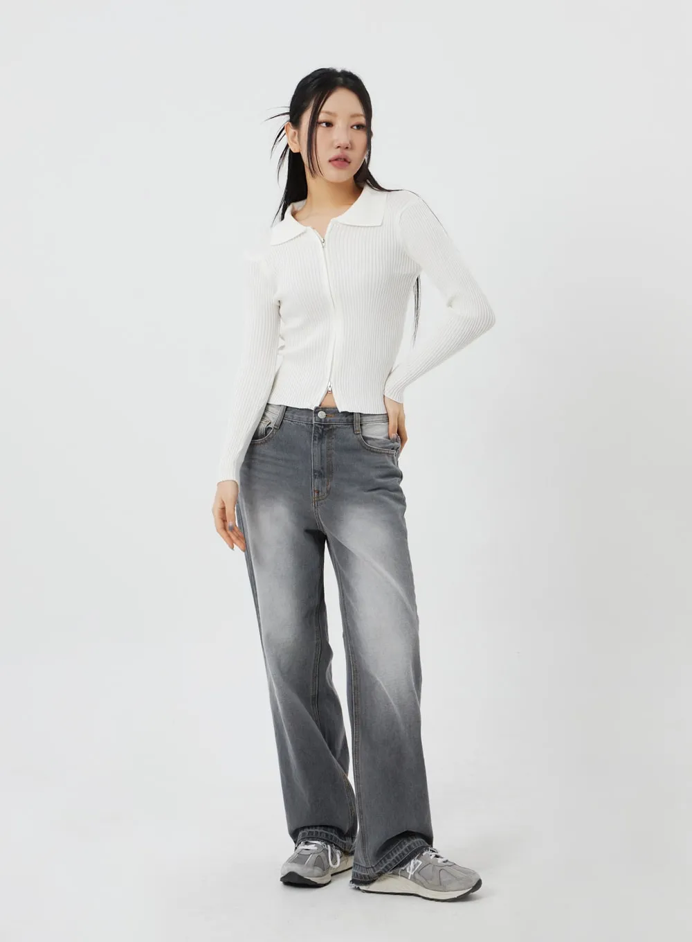 Ribbed Knit Zip-Up CF324