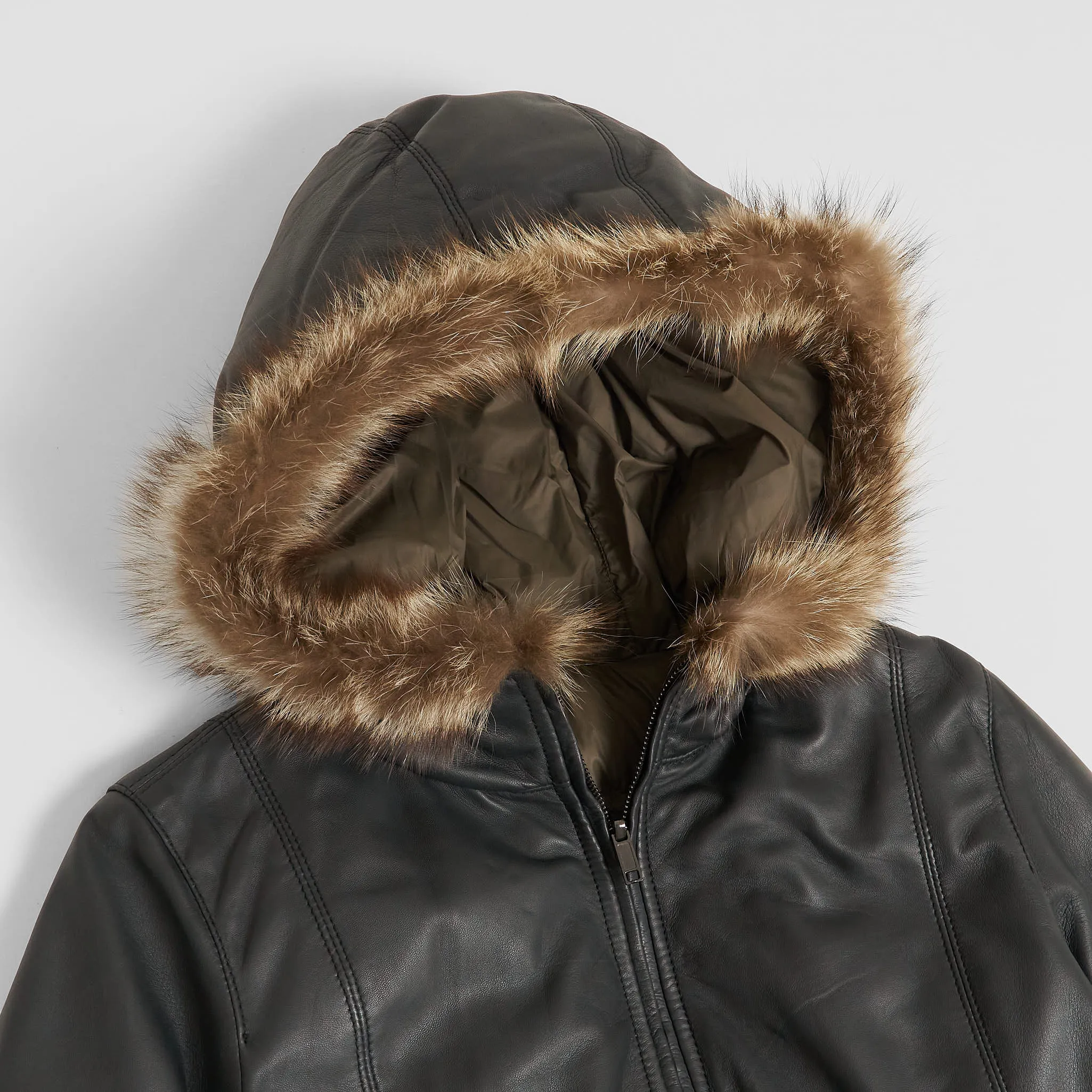 Stewart Ladies Reversible Down Hooded Leather Jacket