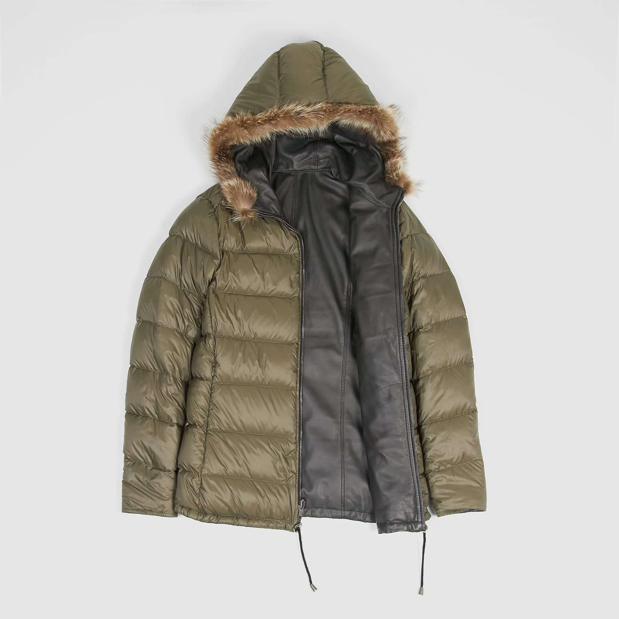 Stewart Ladies Reversible Down Hooded Leather Jacket