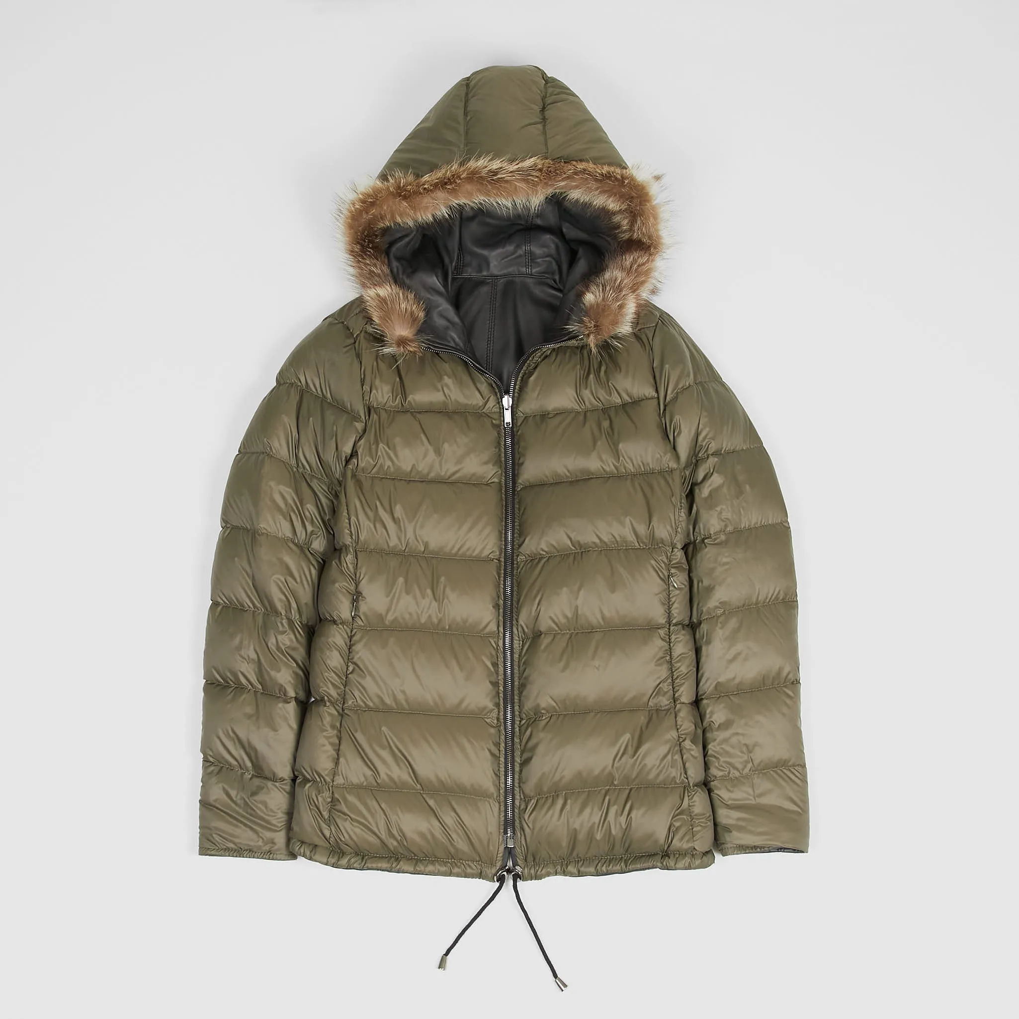Stewart Ladies Reversible Down Hooded Leather Jacket