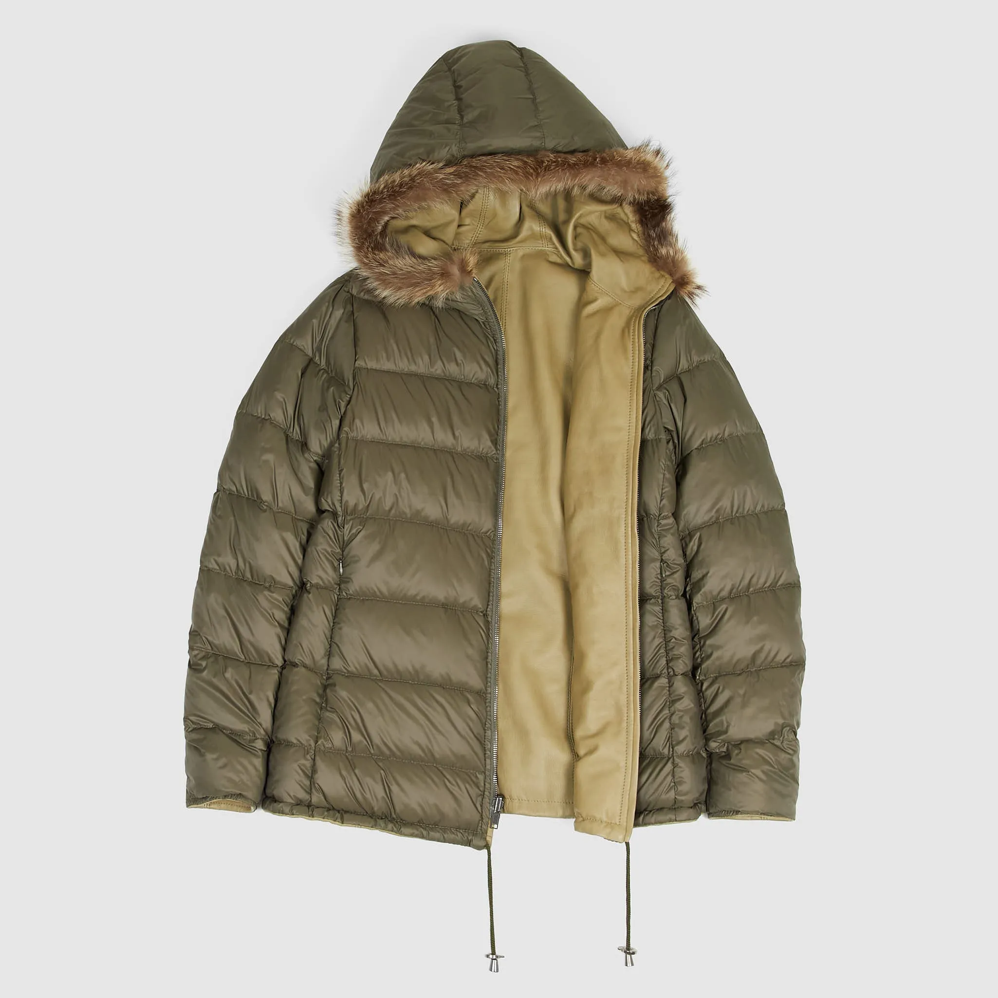Stewart Ladies Reversible Down Hooded Leather Jacket