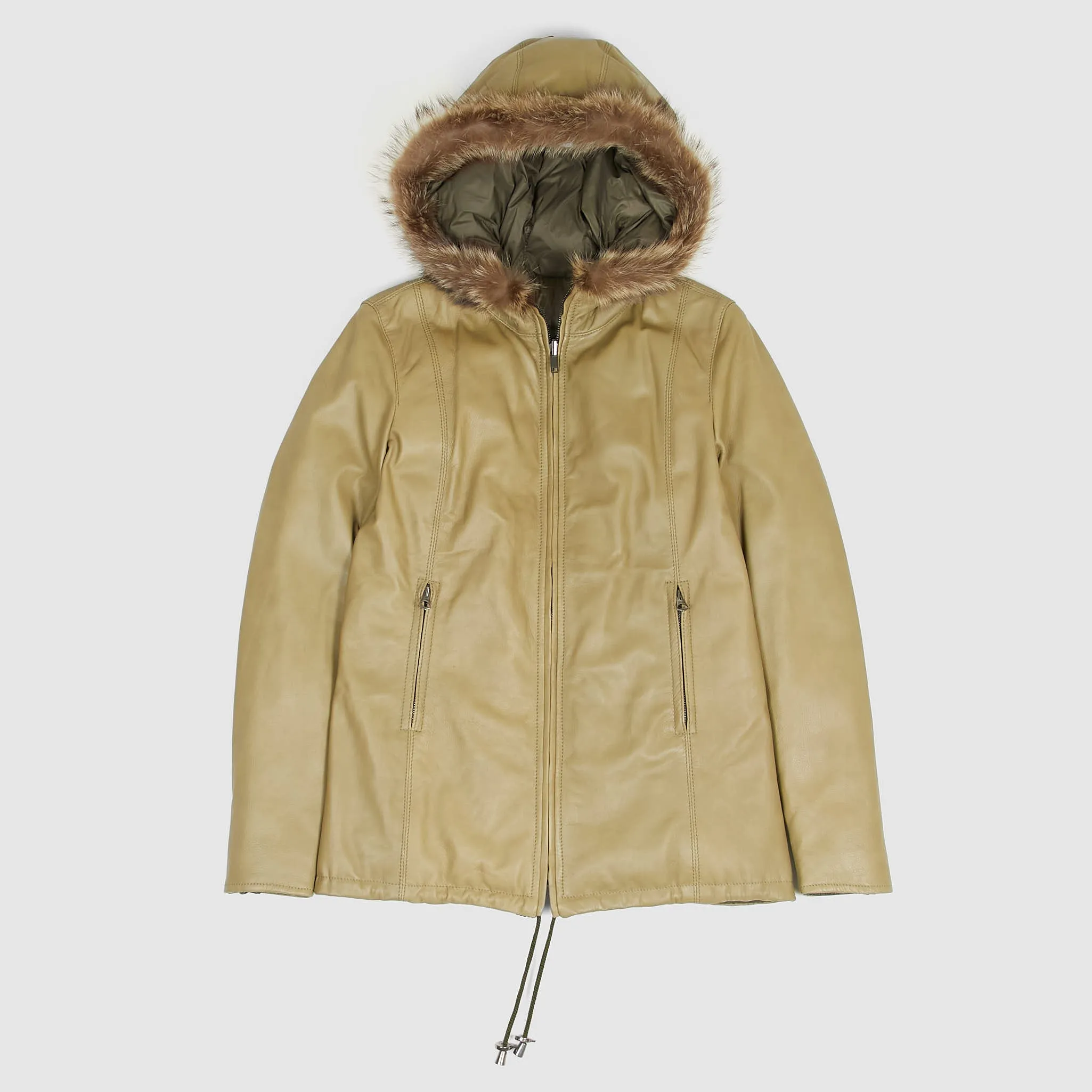 Stewart Ladies Reversible Down Hooded Leather Jacket