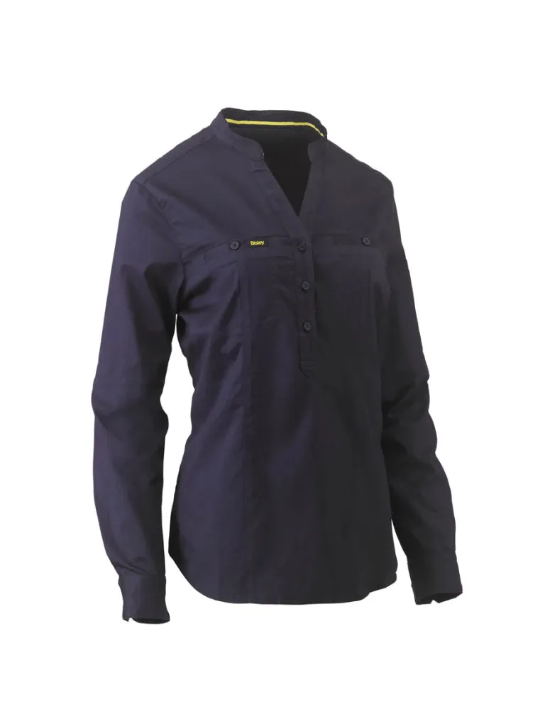WOMEN'S STRETCH V-NECK CLOSED FRONT SHIRT